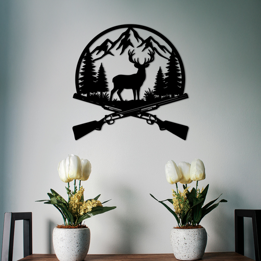 Crossed Rifles Mountain Deer Hunting Wall Art