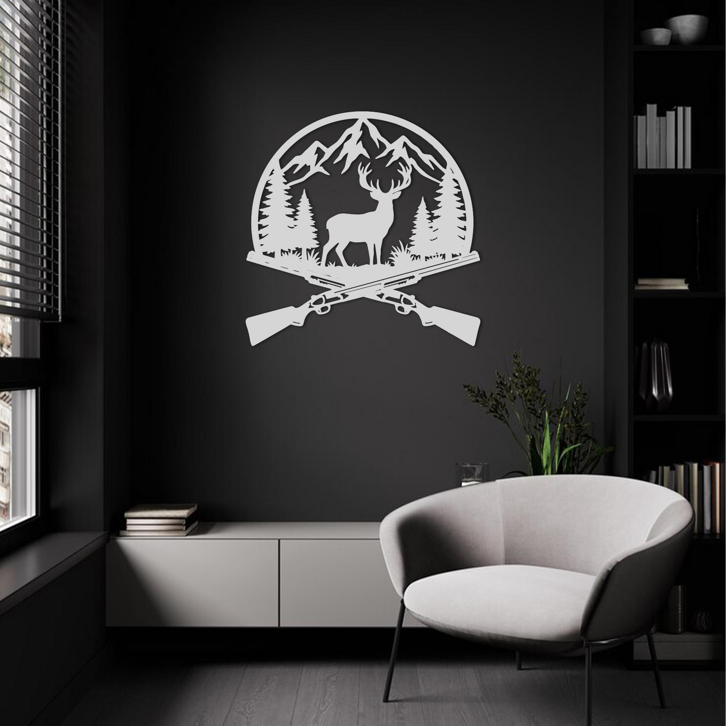 Crossed Rifles Mountain Deer Hunting Wall Art