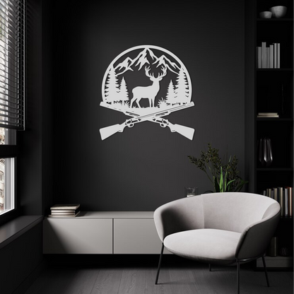Crossed Rifles Mountain Deer Hunting Wall Art