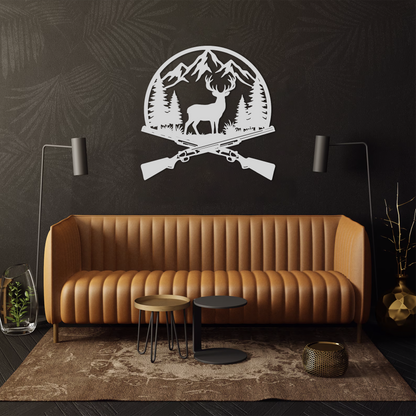 Crossed Rifles Mountain Deer Hunting Wall Art