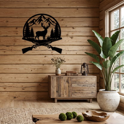 Crossed Rifles Mountain Deer Hunting Wall Art
