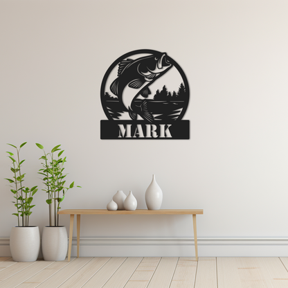 Custom Bass Fishing River Cabin Wall Art