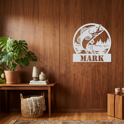 Custom Bass Fishing River Cabin Wall Art