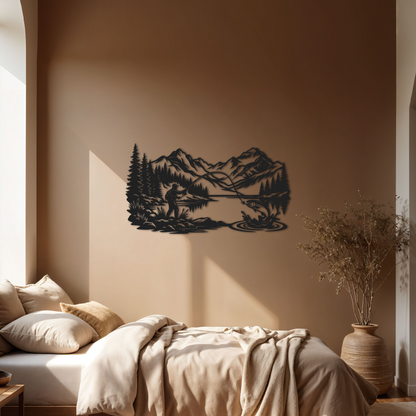 Fly Fishing Mountain Lake Scene Nature Wall Art