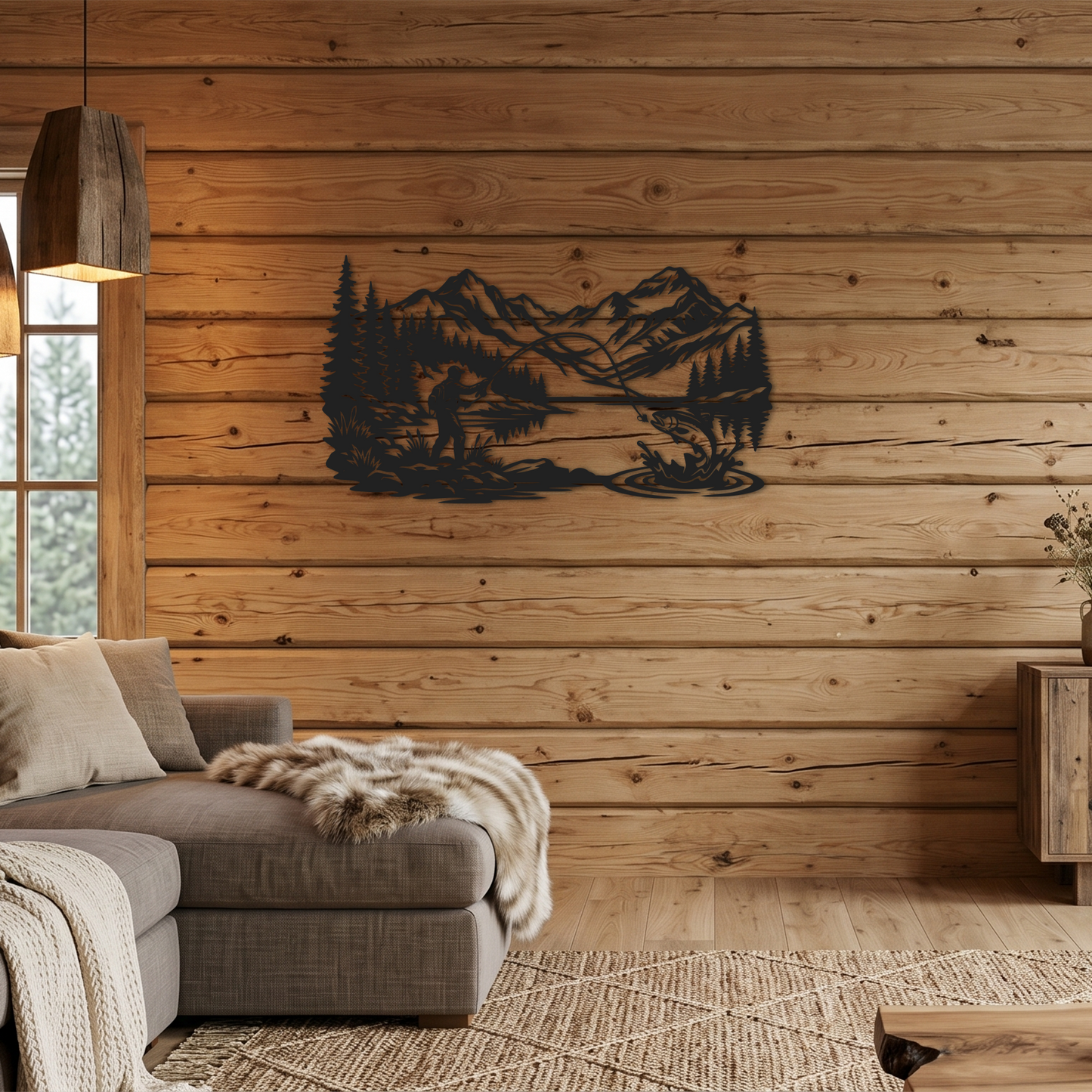 Fly Fishing Mountain Lake Scene Nature Wall Art