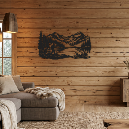 Fly Fishing Mountain Lake Scene Nature Wall Art