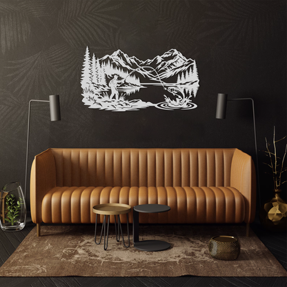 Fly Fishing Mountain Lake Scene Nature Wall Art