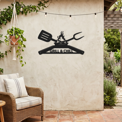 Grill and Chill BBQ Kitchen Patio Wall Art
