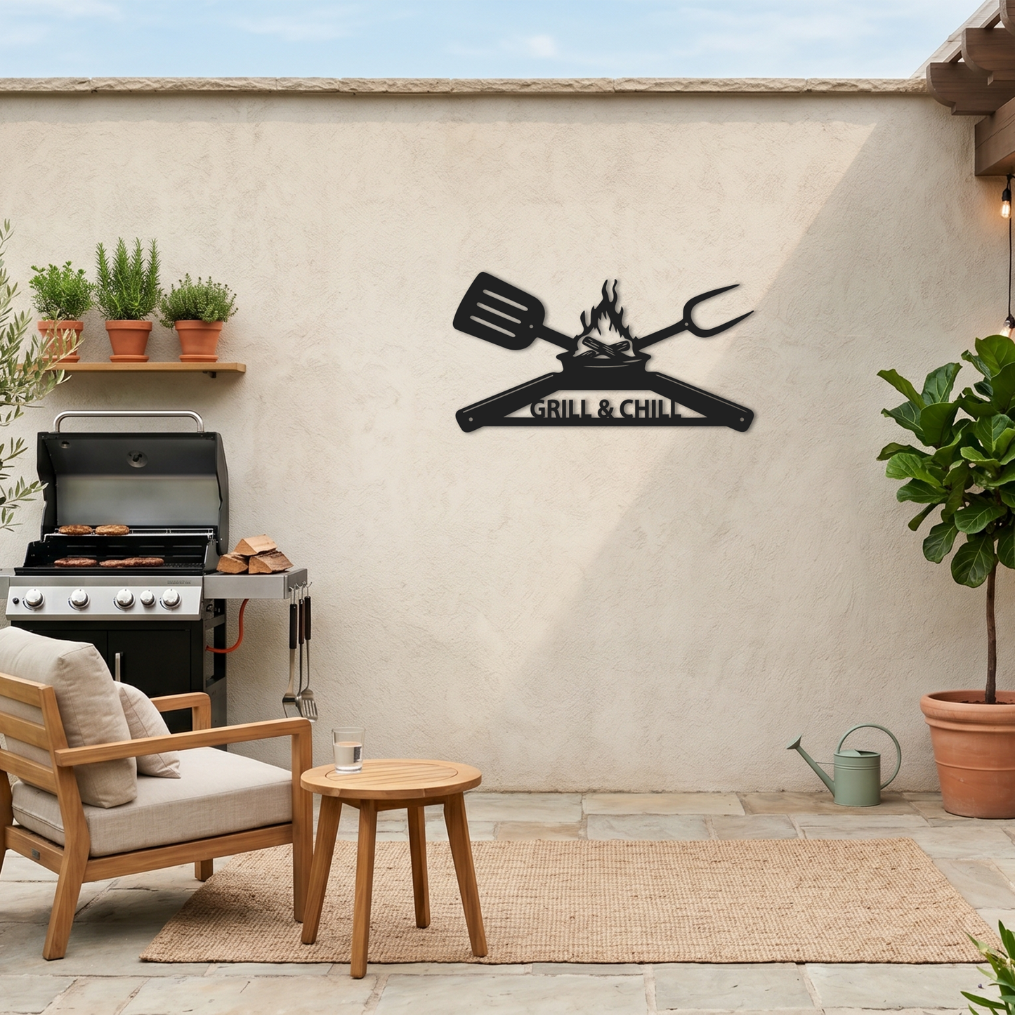 Grill and Chill BBQ Kitchen Patio Wall Art