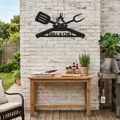 Grill and Chill BBQ Kitchen Patio Wall Art