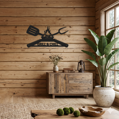 Grill and Chill BBQ Kitchen Patio Wall Art